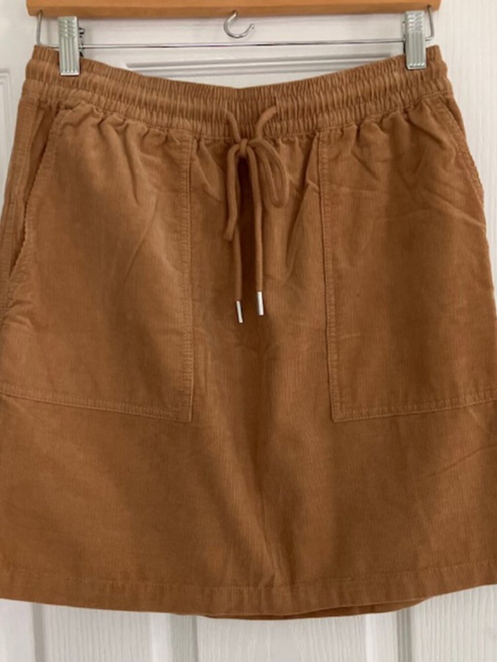 LOFT camel colored skirt mini size S pockets elastic waist corduroy preppy - Picture 2 of 5